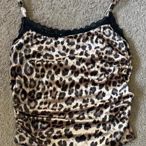SHEIN Leopard Print Lace-Trim Cami in Tan and Black